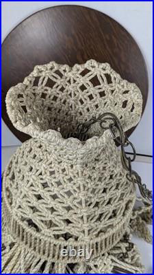 Vintage Macrame Retro Swag Lamp 80 Long With Bottom 19 Diameter Wooden Table