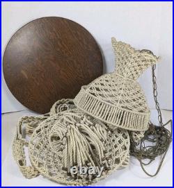 Vintage Macrame Retro Swag Lamp 80 Long With Bottom 19 Diameter Wooden Table