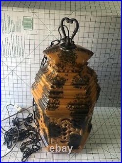 Vintage Massive Mid Century Asian Style Ceramic Hanging Lamp Light Changing Bulb