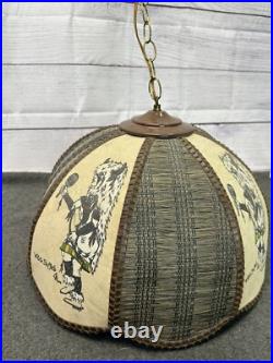 Vintage Mcm White Buffalo Native American Leather Hanging Lamp Light With Chain