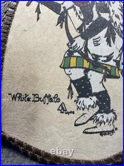 Vintage Mcm White Buffalo Native American Leather Hanging Lamp Light With Chain