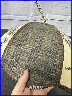 Vintage Mcm White Buffalo Native American Leather Hanging Lamp Light With Chain
