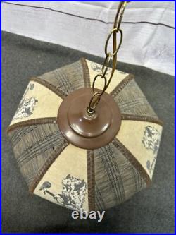 Vintage Mcm White Buffalo Native American Leather Hanging Lamp Light With Chain