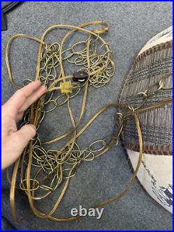 Vintage Mcm White Buffalo Native American Leather Hanging Lamp Light With Chain