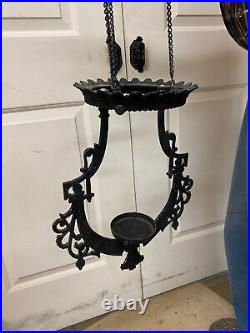 Vintage Medieval Antique Cast Iron Kerosene Oil Hanging Lamp Holder -4/24/77