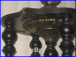 Vintage Mediterranean Style Hanging Lamp, Brass & Wood Five light, Swag