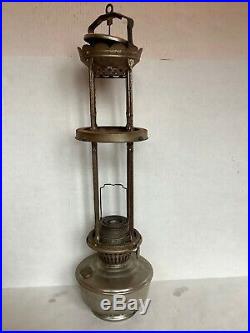 Vintage Metal 4 Four Post Hanging Aladdin Oil Lamp With Model 12 Burner 23