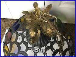 Vintage Metal Brass Multi Color Glass Hanging Lamp Light Fixture 1960s 1970s