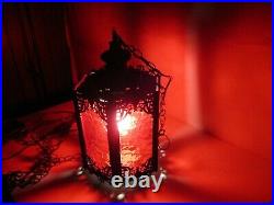 Vintage Metal/Plastic Hanging Swag Chain Lamp Light Pendant Mid Century Red