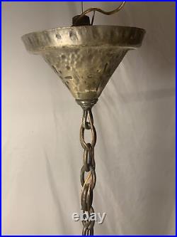 Vintage Mica Shade Hanging Lamp Hand Hammered Arts Crafts Light