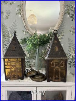 Vintage Mid Century 1960's-70 Goth Amber House Tudor Hanging Swag Lamp/Lights 2