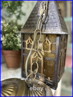Vintage Mid Century 1960's-70 Goth Amber House Tudor Hanging Swag Lamp/Lights 2