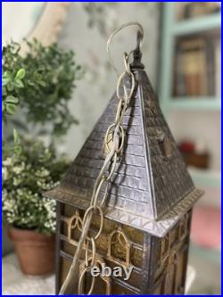 Vintage Mid Century 1960's-70 Goth Amber House Tudor Hanging Swag Lamp/Lights 2