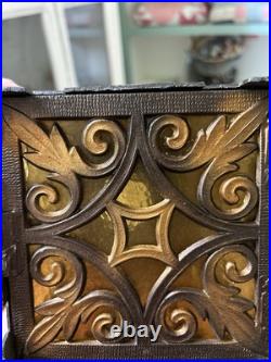 Vintage Mid Century 1960's-70 Goth Amber House Tudor Hanging Swag Lamp/Lights 2