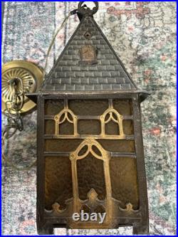 Vintage Mid Century 1960's-70 Goth Amber House Tudor Hanging Swag Lamp/Lights 2