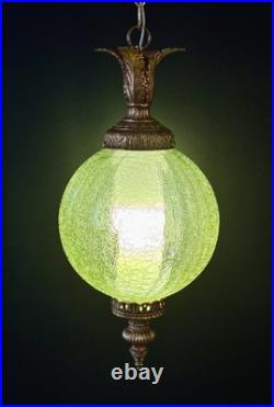 Vintage Mid Century 1960's-70's Retro Green Crackle Glass Hanging Swag Light