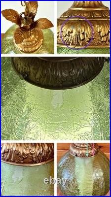 Vintage Mid Century 1960's-70's Retro Green Crackle Glass Hanging Swag Light
