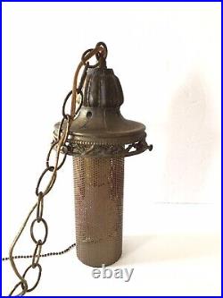 Vintage Mid Century Amber Glass Globe Hanging Swag Lamp Grape Pattern WORKS