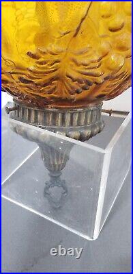 Vintage Mid Century Amber Glass Globe Hanging Swag Lamp raised Grape 32