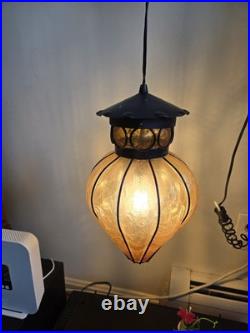 Vintage Mid Century Amber Glass Hanging Pendant Lamp