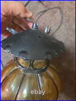 Vintage Mid Century Amber Glass Hanging Pendant Lamp