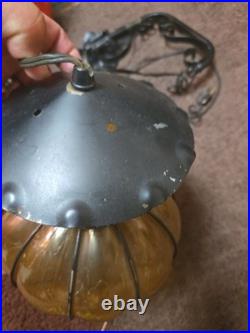 Vintage Mid Century Amber Glass Hanging Pendant Lamp