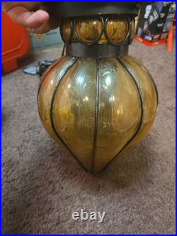 Vintage Mid Century Amber Glass Hanging Pendant Lamp