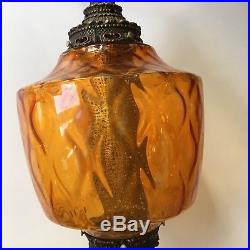 Vintage Mid Century Amber Glass Hanging Swag Lamp Light 22 Height Retro