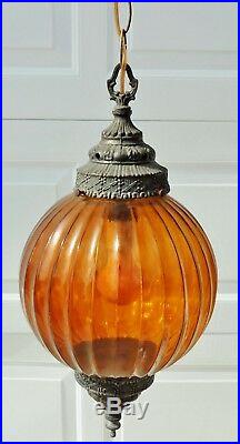 Vintage Mid Century Amber Glass Swag Chandelier Gothic Hanging Lamp Light #5376