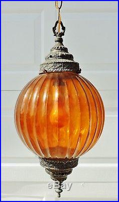 Vintage Mid Century Amber Glass Swag Chandelier Gothic Hanging Lamp Light #5376