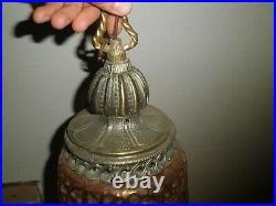 Vintage Mid Century Amber Hanging Swag Lamp Light