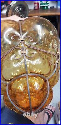 Vintage Mid Century, Amber, Murano Glass Pendant Light Lamp Globe-FREE SHIPPING