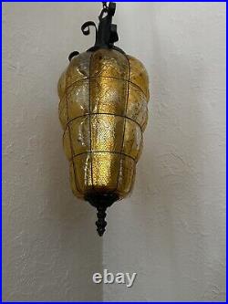 Vintage Mid Century Amber/yellow Cord Hanging Swag Lamp Spanish Theme