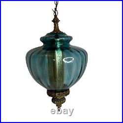 Vintage Mid Century Blue Glass Hanging Swag Light Lamp withDiffuser Bohemian Retro