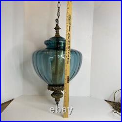 Vintage Mid Century Blue Glass Hanging Swag Light Lamp withDiffuser Bohemian Retro