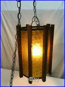 Vintage Mid Century Bohemian Hanging Amber Shade Lamp Light Gothic Church