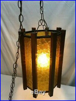 Vintage Mid Century Bohemian Hanging Amber Shade Lamp Light Gothic Church