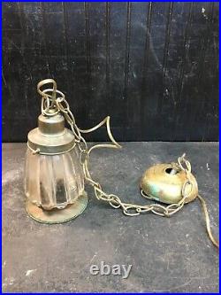 Vintage Mid Century Brass Hanging Glass light Fixture Swag Porch Light