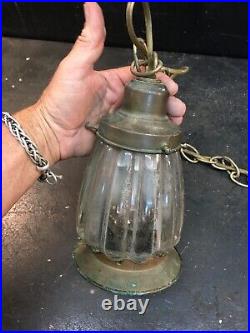 Vintage Mid Century Brass Hanging Glass light Fixture Swag Porch Light