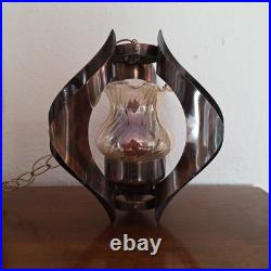 Vintage Mid Century Brutalist Metal Glass Swag Pendant Light Lamp