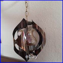 Vintage Mid Century Brutalist Metal Glass Swag Pendant Light Lamp Vintage Mid Century Brutalist Metal Glass Swag Pendant Light Lamp