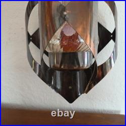 Vintage Mid Century Brutalist Metal Glass Swag Pendant Light Lamp Vintage Mid Century Brutalist Metal Glass Swag Pendant Light Lamp