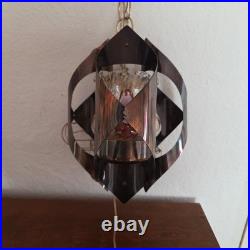 Vintage Mid Century Brutalist Metal Glass Swag Pendant Light Lamp