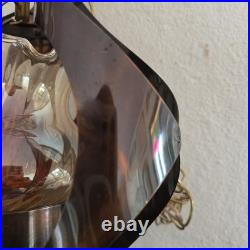 Vintage Mid Century Brutalist Metal Glass Swag Pendant Light Lamp