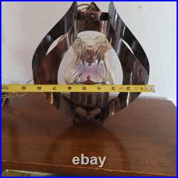 Vintage Mid Century Brutalist Metal Glass Swag Pendant Light Lamp