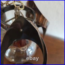 Vintage Mid Century Brutalist Metal Glass Swag Pendant Light Lamp