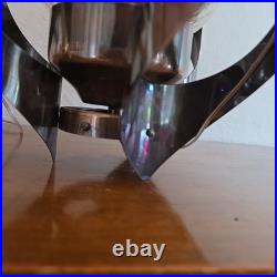 Vintage Mid Century Brutalist Metal Glass Swag Pendant Light Lamp