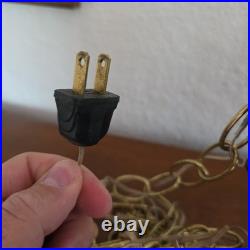 Vintage Mid Century Brutalist Metal Glass Swag Pendant Light Lamp