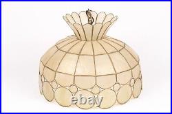 Vintage Mid Century Capiz Shell Hanging Light Lamp Chandelier MCM
