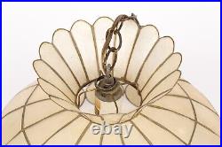 Vintage Mid Century Capiz Shell Hanging Light Lamp Chandelier MCM